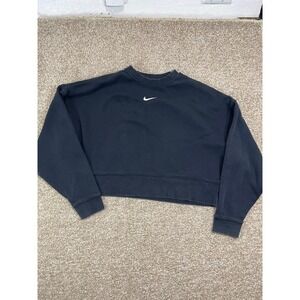 Nike Women's Black Center Swoosh Sweatshirt Fleece Crew Top Size Xs